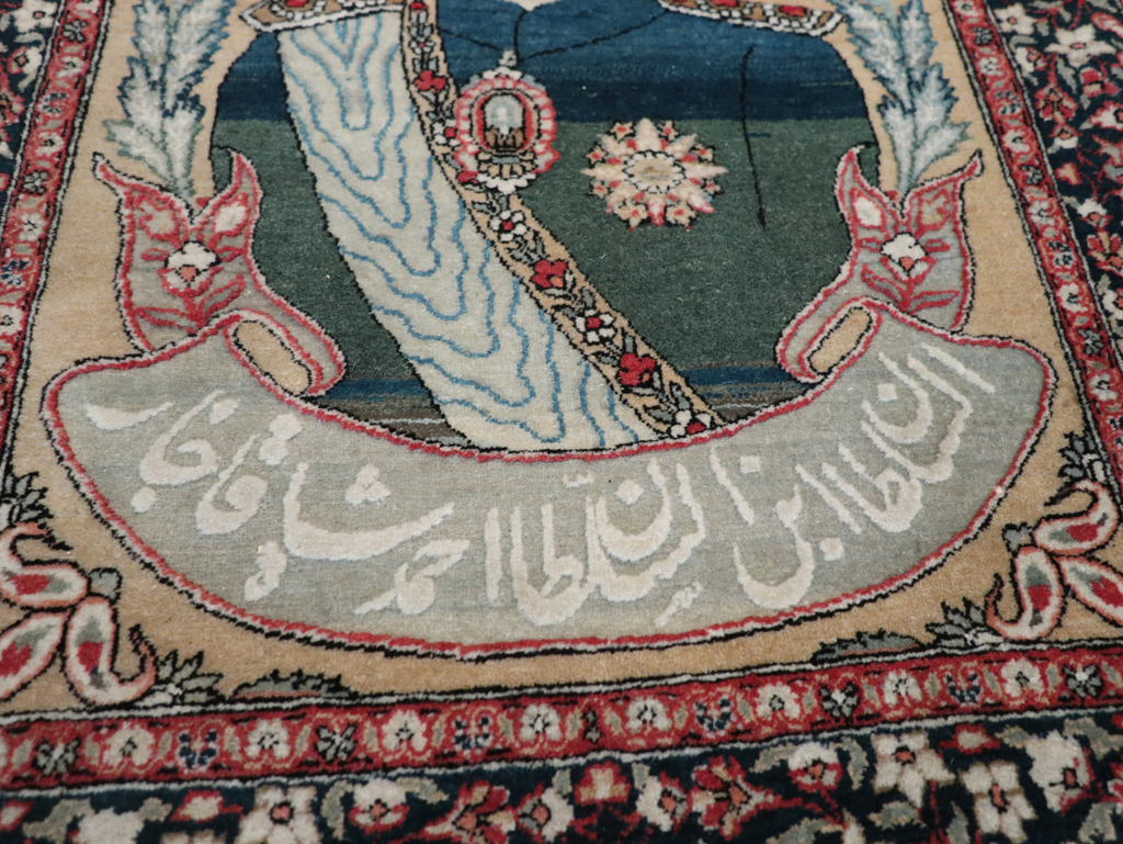 Antique Persian Pictorial Mohtasham Kashan Throw Rug, No.32361 - Galerie Shabab