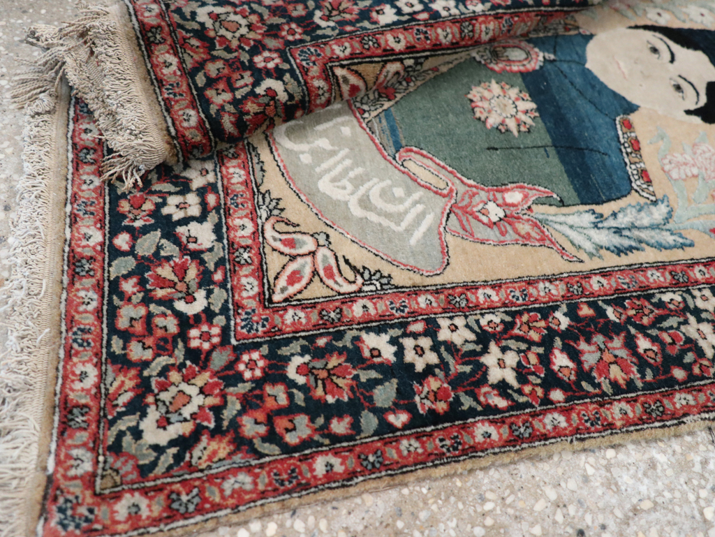Antique Persian Pictorial Mohtasham Kashan Throw Rug, No.32361 - Galerie Shabab