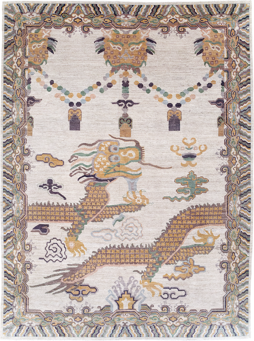 Modern East Turkestan Dragon Khotan Pictorial Room Size Carpet, No.32381 - Galerie Shabab