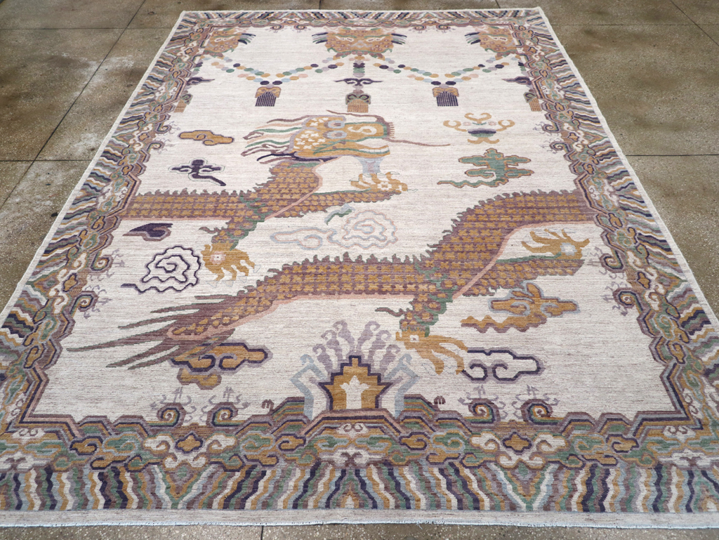 Modern East Turkestan Dragon Khotan Pictorial Room Size Carpet, No.32381 - Galerie Shabab
