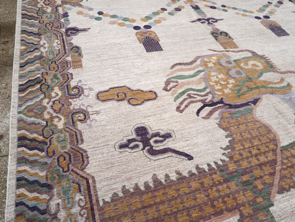 Modern East Turkestan Dragon Khotan Pictorial Room Size Carpet, No.32381 - Galerie Shabab