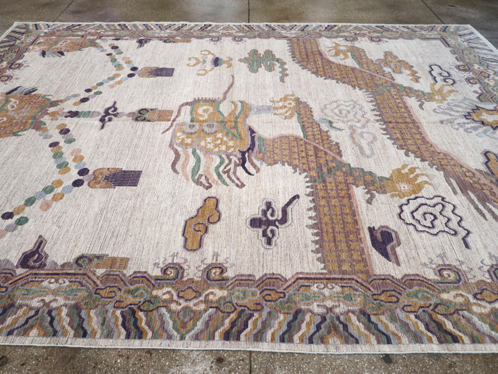 Modern East Turkestan Dragon Khotan Pictorial Room Size Carpet, No.32381 - Galerie Shabab