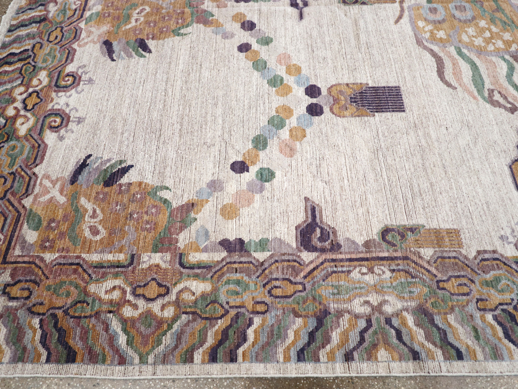 Modern East Turkestan Dragon Khotan Pictorial Room Size Carpet, No.32381 - Galerie Shabab