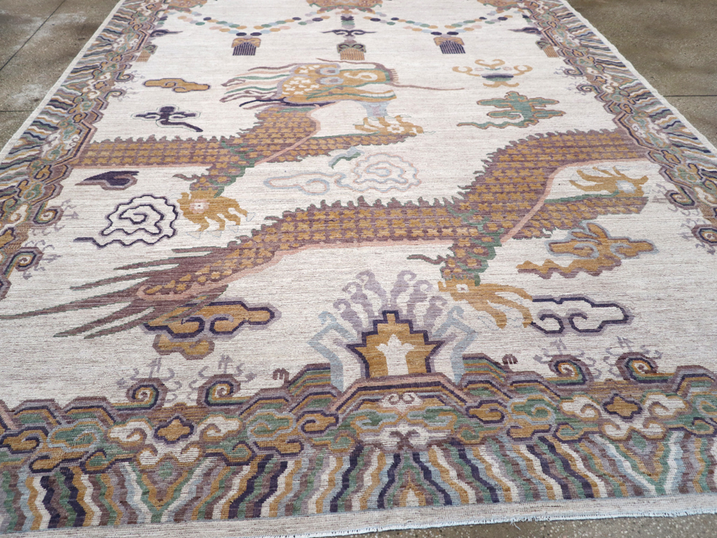 Modern East Turkestan Dragon Khotan Pictorial Room Size Carpet, No.32381 - Galerie Shabab