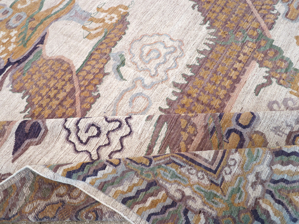 Modern East Turkestan Khotan Pictorial Room Size Carpet, No.32381 - Galerie Shabab