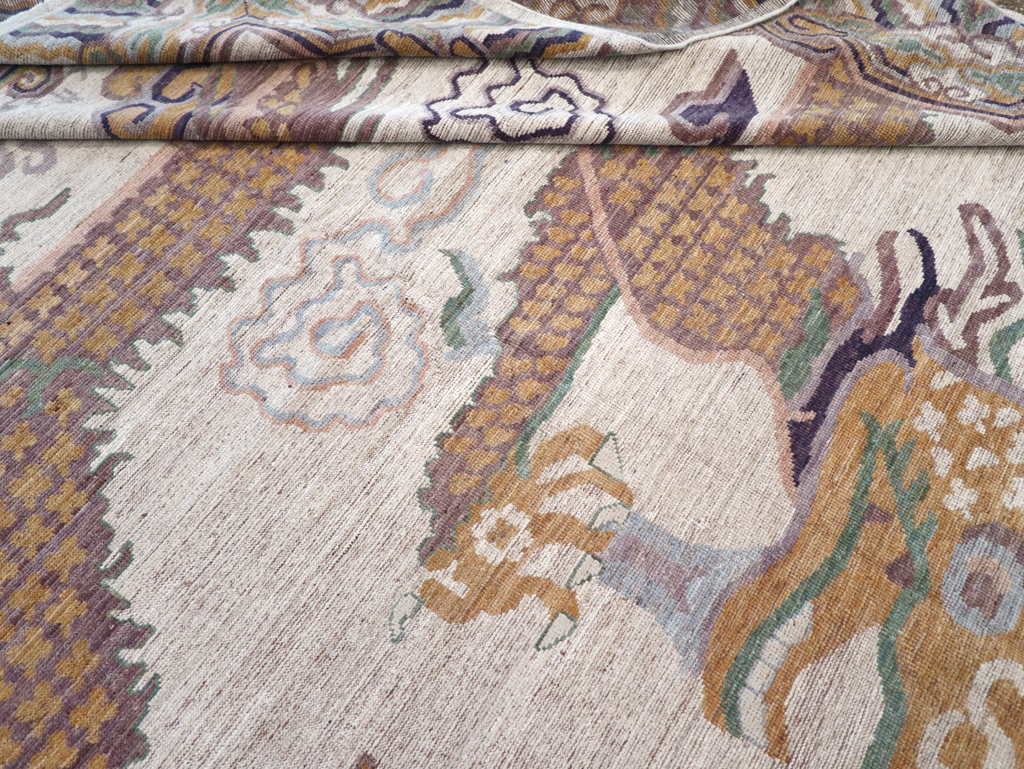 Modern East Turkestan Dragon Khotan Pictorial Room Size Carpet, No.32381 - Galerie Shabab
