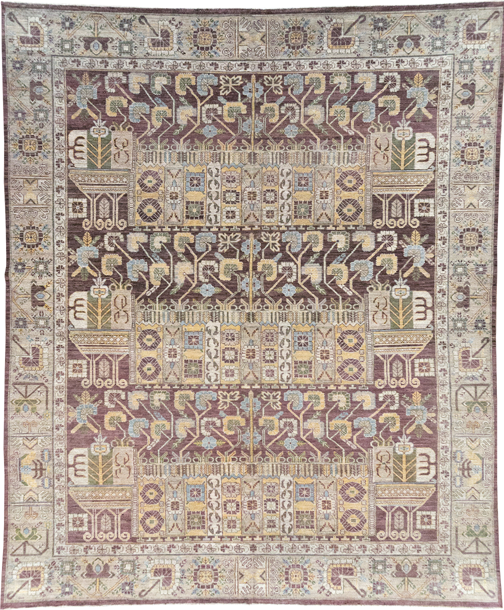 Modern East Turkestan Vase Khotan Room Size Carpet, No.32392 - Galerie Shabab