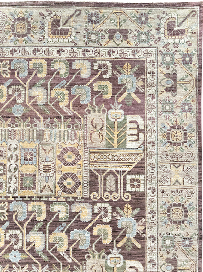 Modern East Turkestan Vase Khotan Room Size Carpet, No.32392 - Galerie Shabab