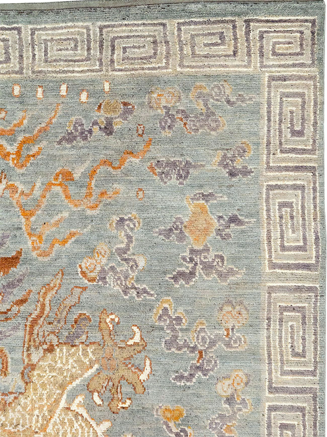 Contemporary East Turkestan Dragon Khotan Pictorial Room Size Carpet, No.32396 - Galerie Shabab