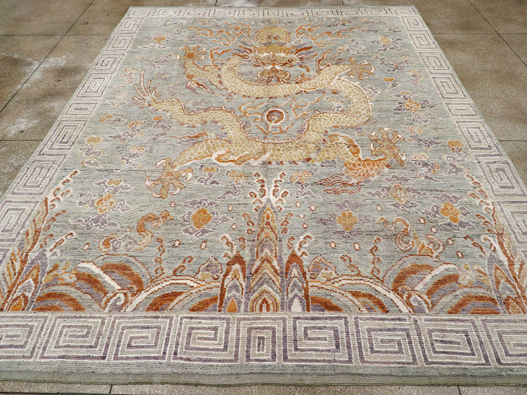 Contemporary East Turkestan Dragon Khotan Pictorial Room Size Carpet, No.32396 - Galerie Shabab