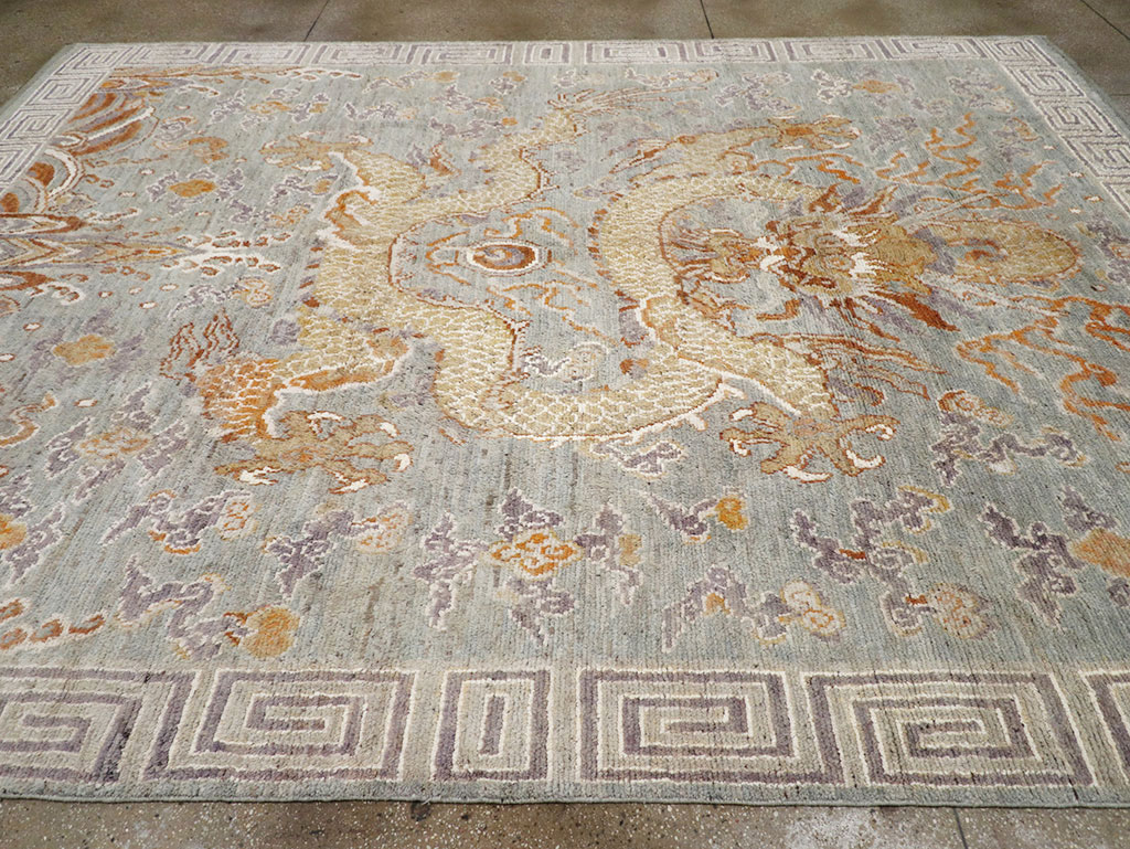 Contemporary East Turkestan Dragon Khotan Pictorial Room Size Carpet, No.32396 - Galerie Shabab