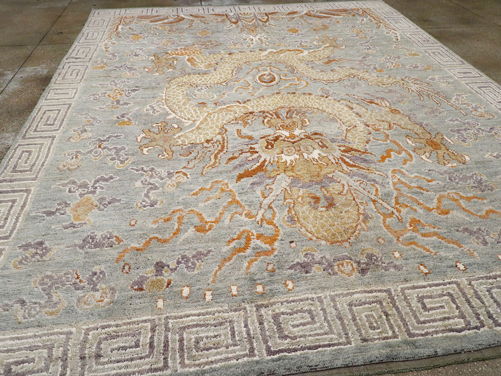 Contemporary East Turkestan Dragon Khotan Pictorial Room Size Carpet, No.32396 - Galerie Shabab