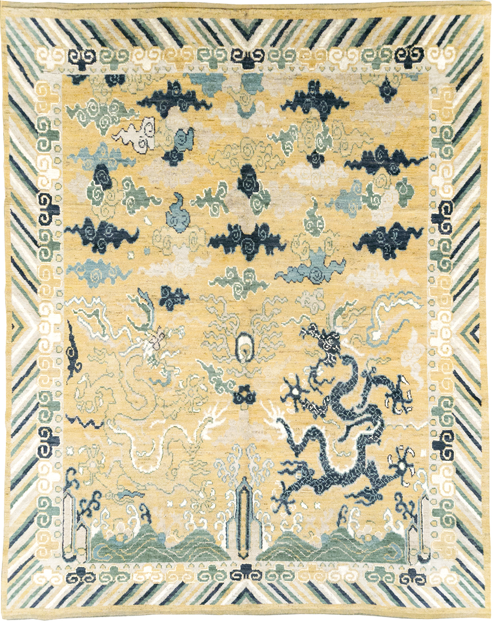 Modern East Turkestan Dragon Pictorial Khotan Room Size Carpet, No.32398 - Galerie Shabab