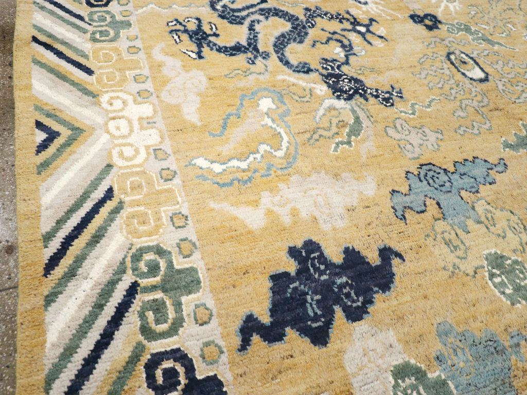 Modern East Turkestan Dragon Pictorial Khotan Room Size Carpet, No.32398 - Galerie Shabab