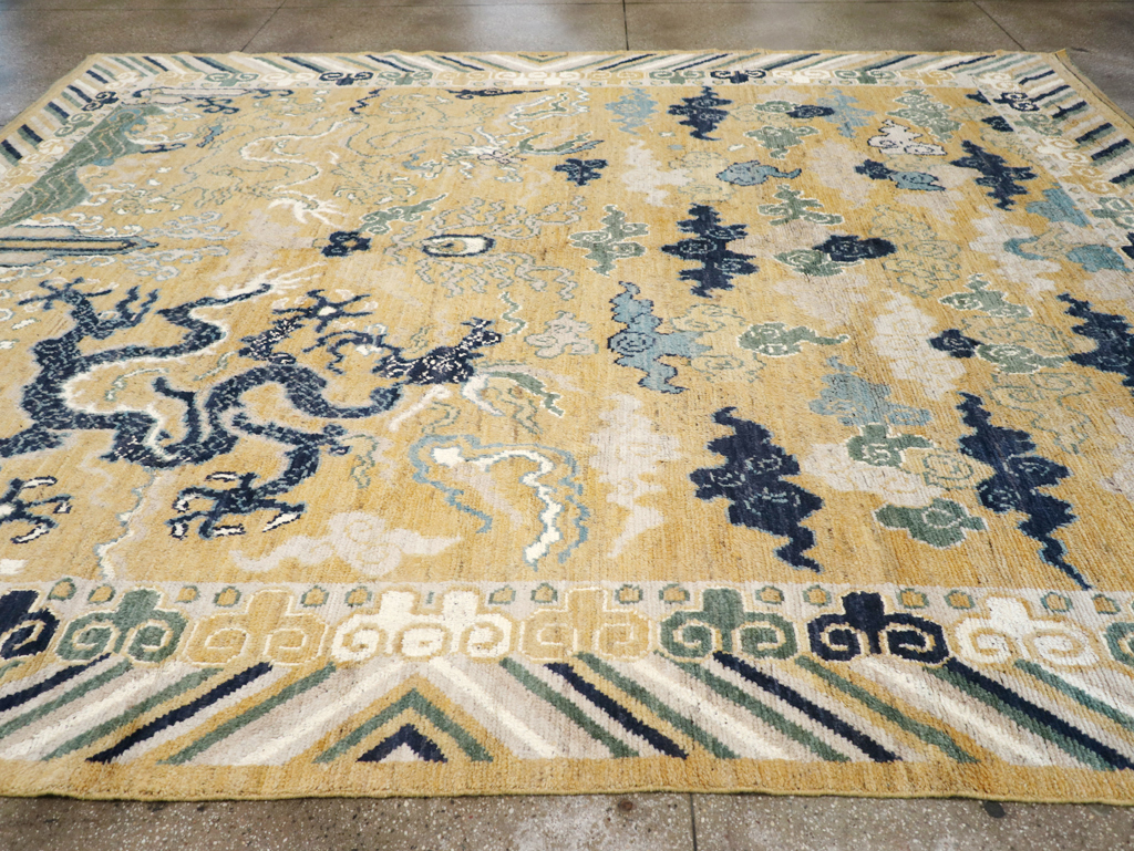 Modern East Turkestan Dragon Pictorial Khotan Room Size Carpet, No.32398 - Galerie Shabab