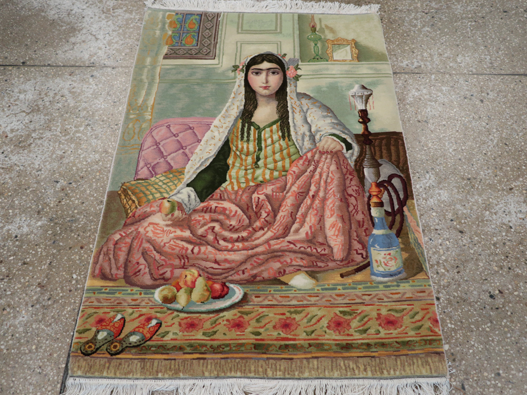 Vintage Persian Tabriz Pictorial Throw Rug (Pair: 1 of 2), No.32417 - Galerie Shabab