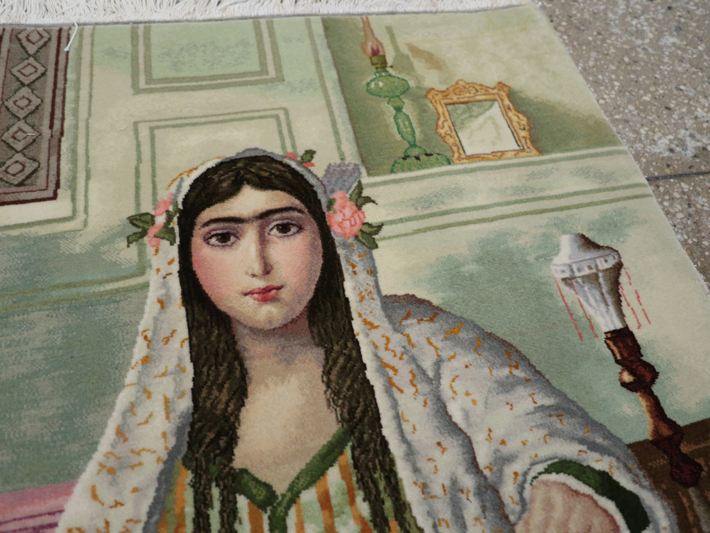 Vintage Persian Tabriz Pictorial Throw Rug (Pair: 1 of 2), No.32417 - Galerie Shabab