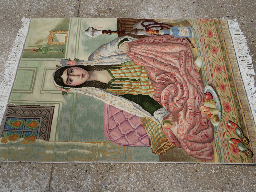 Vintage Persian Tabriz Pictorial Throw Rug (Pair: 1 of 2), No.32417 - Galerie Shabab