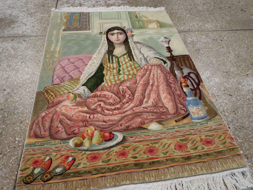 Vintage Persian Tabriz Pictorial Throw Rug (Pair: 1 of 2), No.32417 - Galerie Shabab