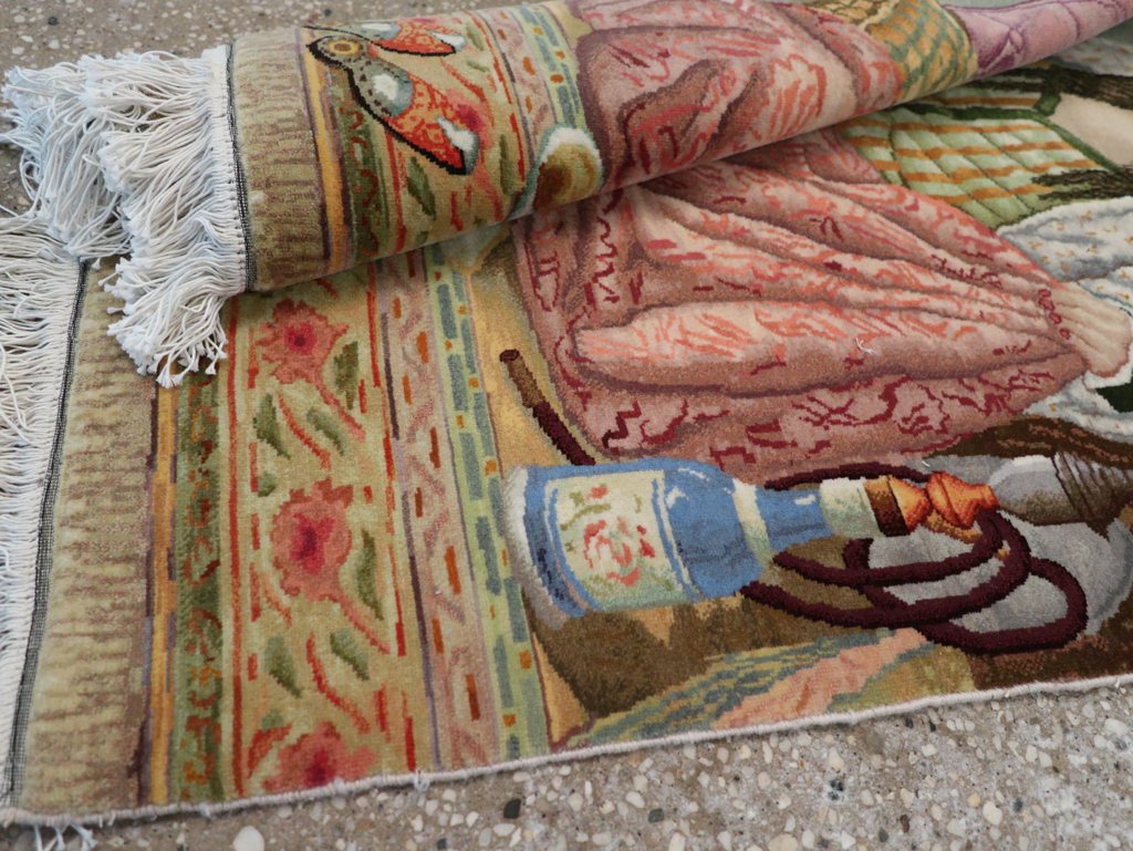 Vintage Persian Tabriz Pictorial Throw Rug, No.32417 - Galerie Shabab