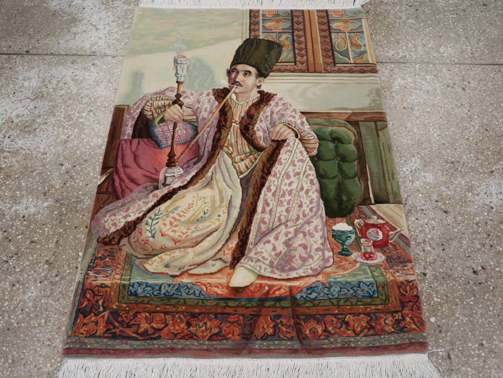 Vintage Persian Tabriz Pictorial Throw Rug, No.32418 - Galerie Shabab