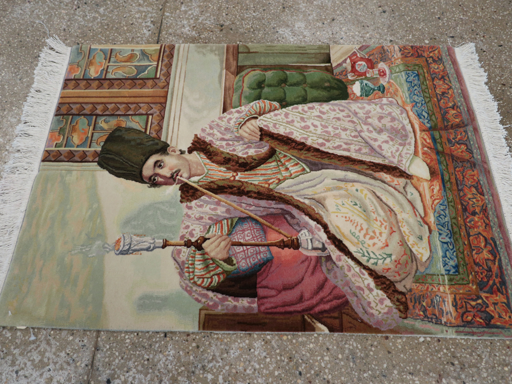 Vintage Persian Tabriz Pictorial Throw Rug (Pair: 2 of 2), No.32418 - Galerie Shabab