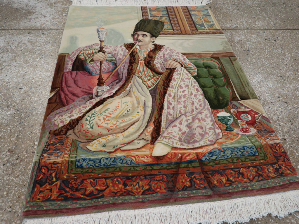 Vintage Persian Tabriz Pictorial Throw Rug (Pair: 2 of 2), No.32418 - Galerie Shabab