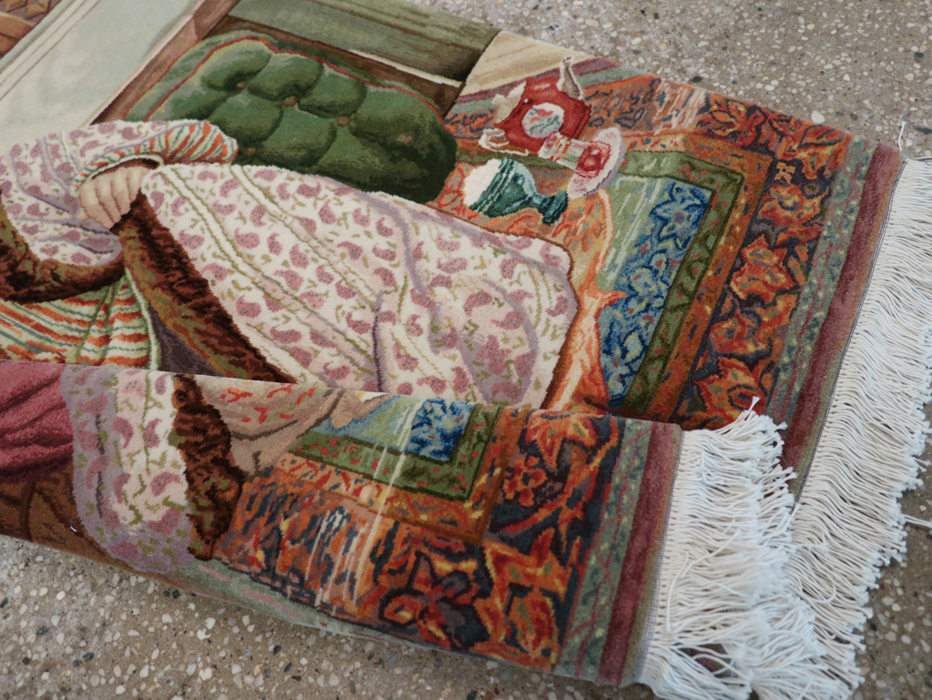 Vintage Persian Tabriz Pictorial Throw Rug (Pair: 2 of 2), No.32418 - Galerie Shabab
