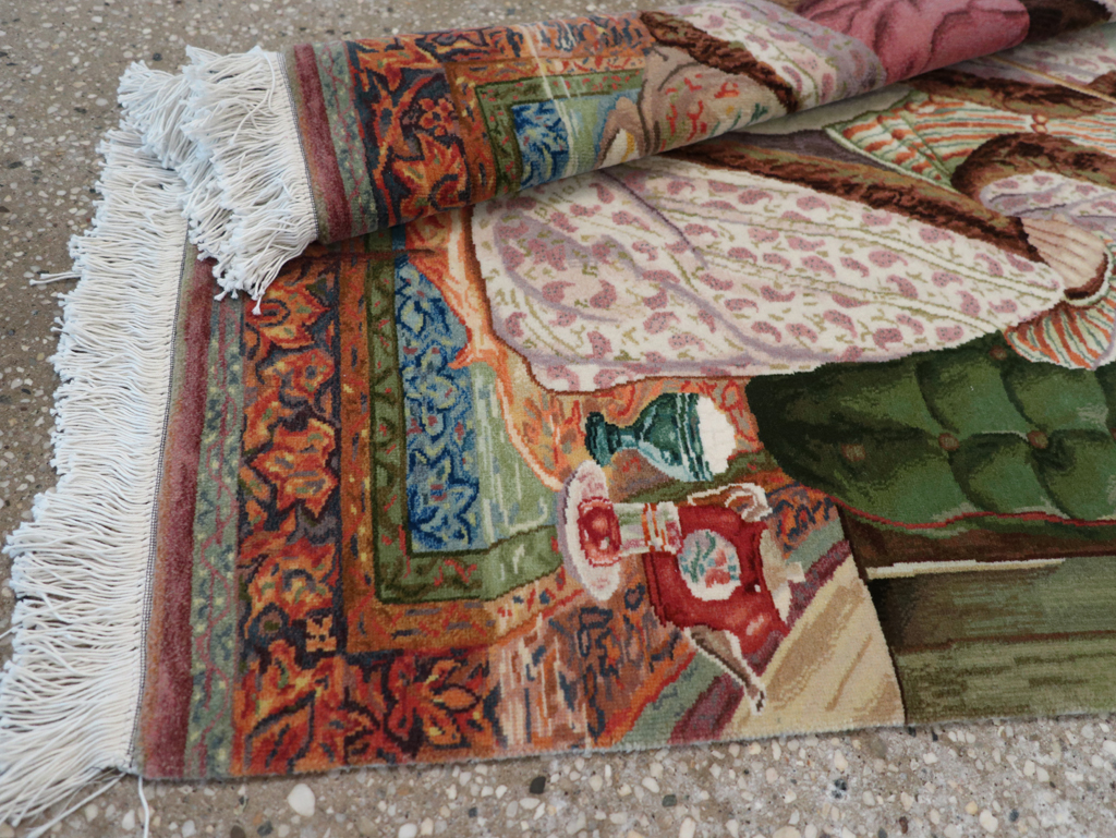 Vintage Persian Tabriz Pictorial Throw Rug (Pair: 2 of 2), No.32418 - Galerie Shabab
