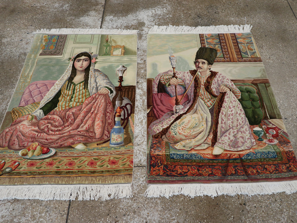 Vintage Persian Tabriz Pictorial Throw Rug (Pair: 2 of 2), No.32418 - Galerie Shabab