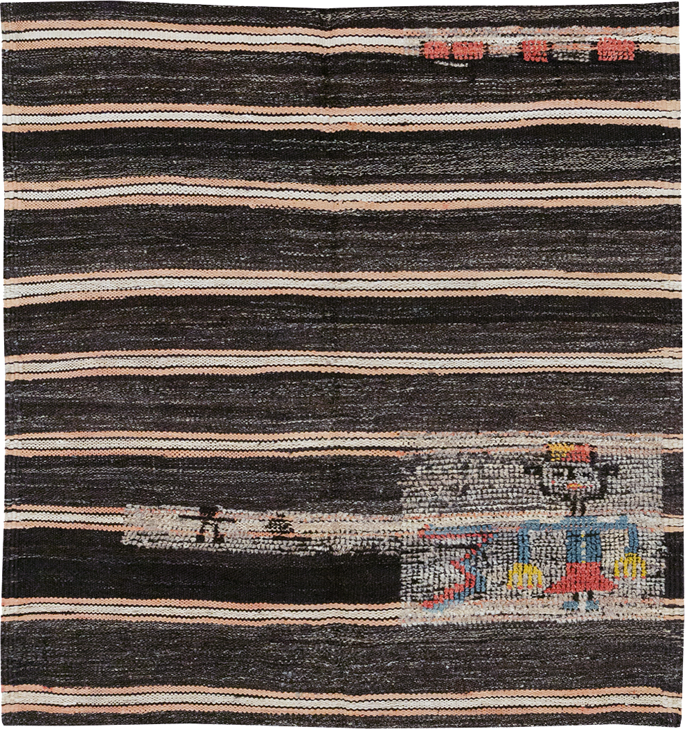 Vintage Persian Flatweave Kilim Pictorial Throw Rug, No.32428 - Galerie Shabab