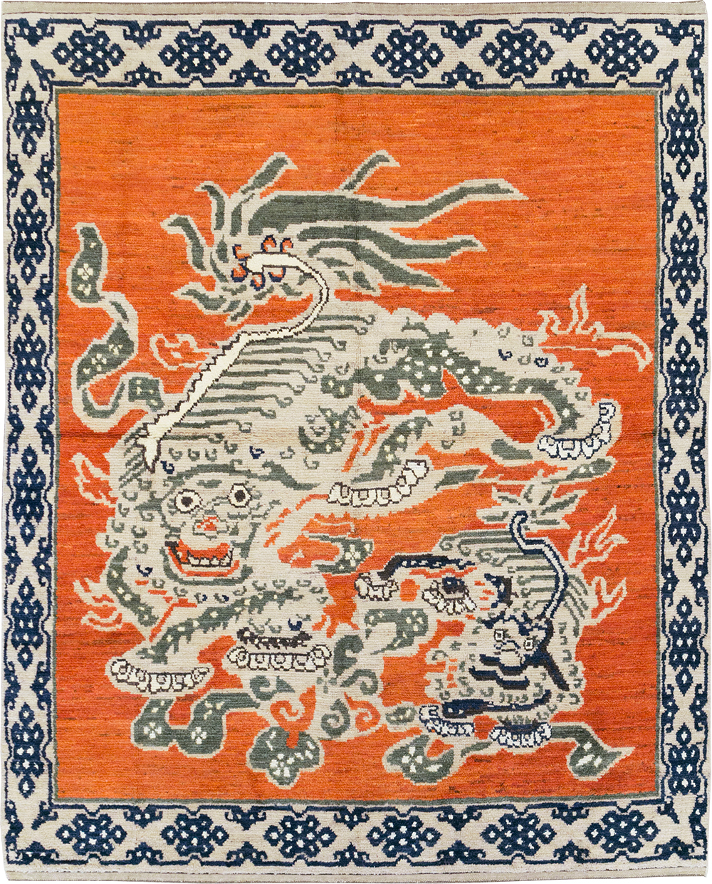 Modern East Turkestan Dragon Khotan Pictorial Small Room Size Carpet, No.32477 - Galerie Shabab