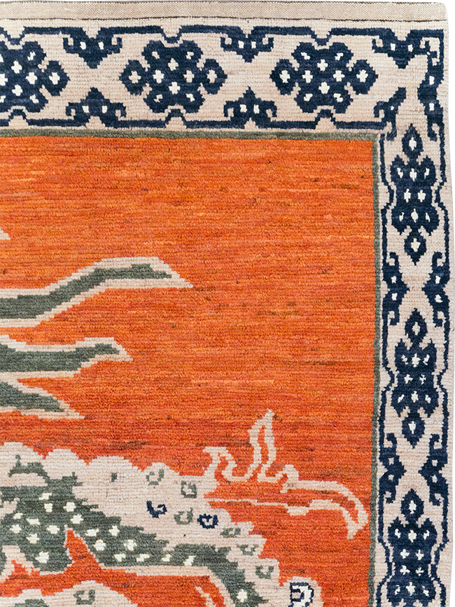 Modern East Turkestan Dragon Khotan Pictorial Small Room Size Carpet, No.32477 - Galerie Shabab