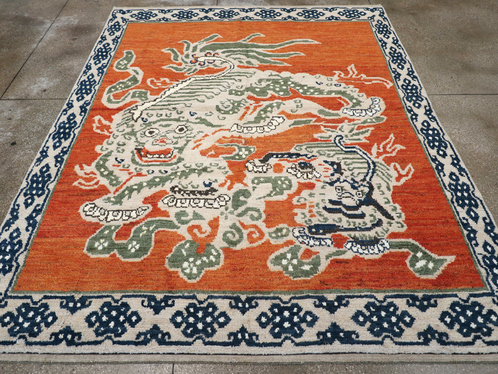 Modern East Turkestan Dragon Khotan Pictorial Small Room Size Carpet, No.32477 - Galerie Shabab