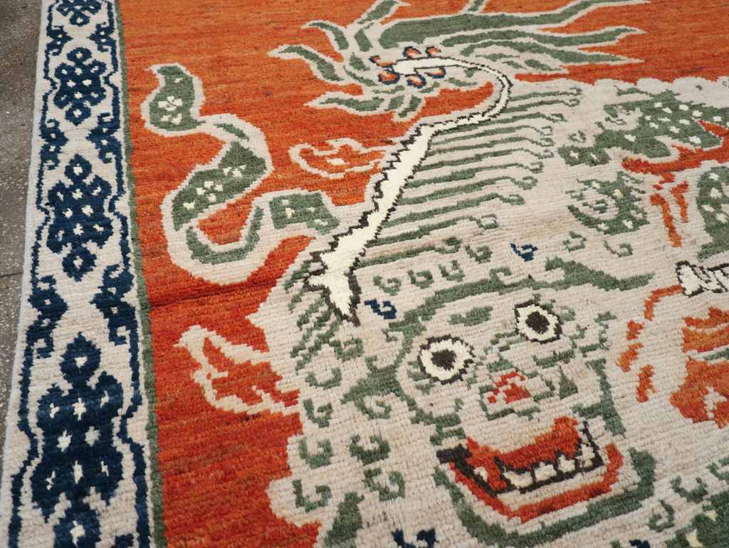 Modern East Turkestan Dragon Khotan Pictorial Small Room Size Carpet, No.32477 - Galerie Shabab