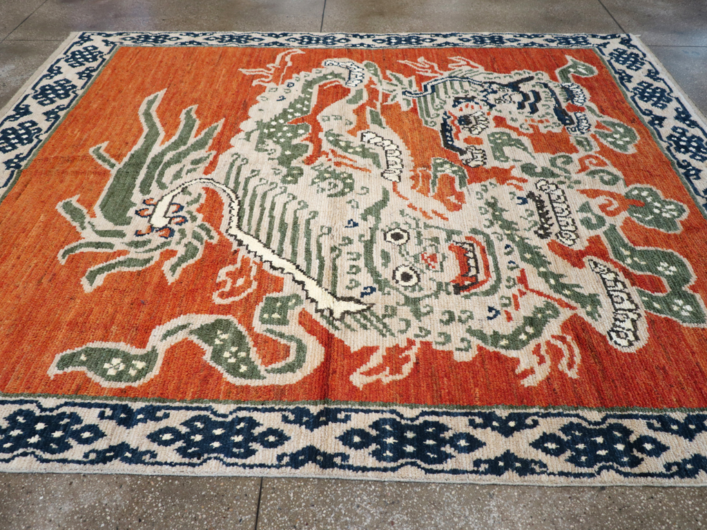 Modern East Turkestan Dragon Khotan Pictorial Small Room Size Carpet, No.32477 - Galerie Shabab