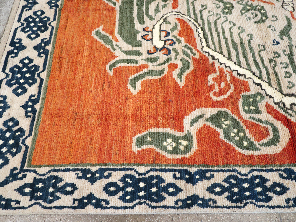 Modern East Turkestan Dragon Khotan Pictorial Small Room Size Carpet, No.32477 - Galerie Shabab