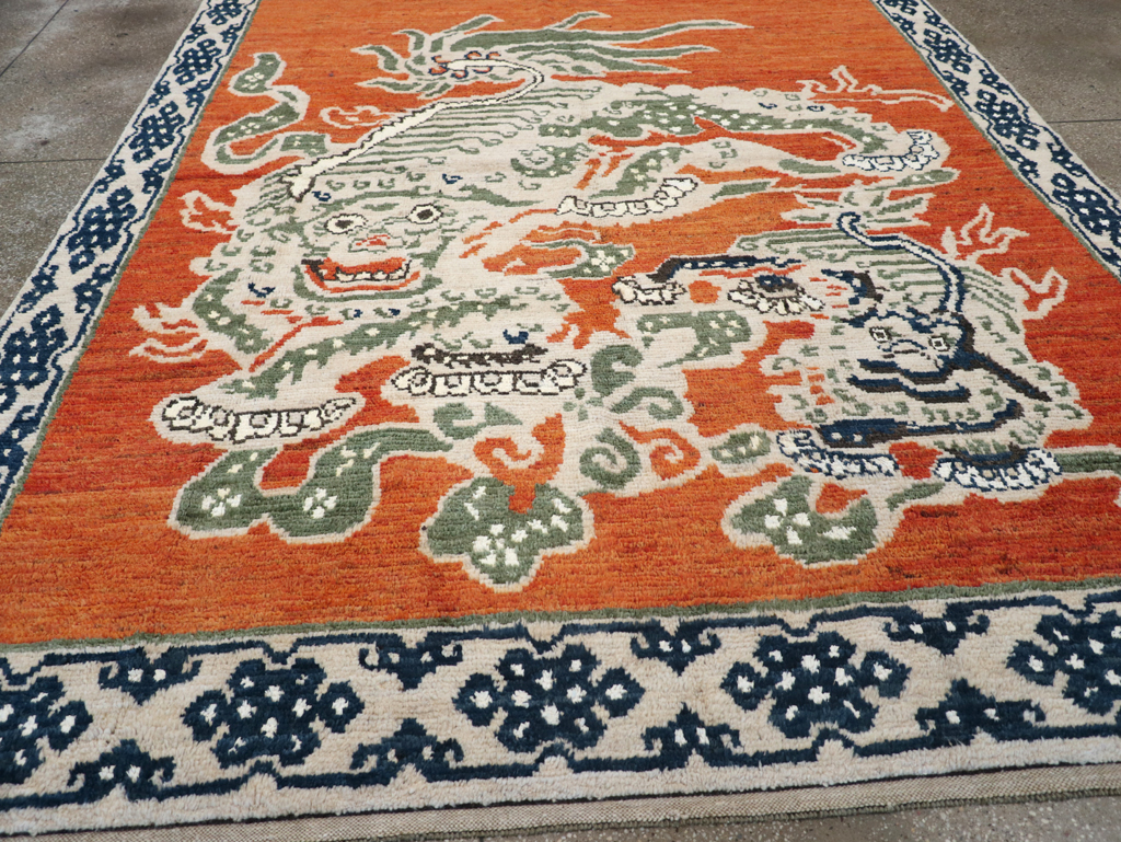 Modern East Turkestan Dragon Khotan Pictorial Small Room Size Carpet, No.32477 - Galerie Shabab
