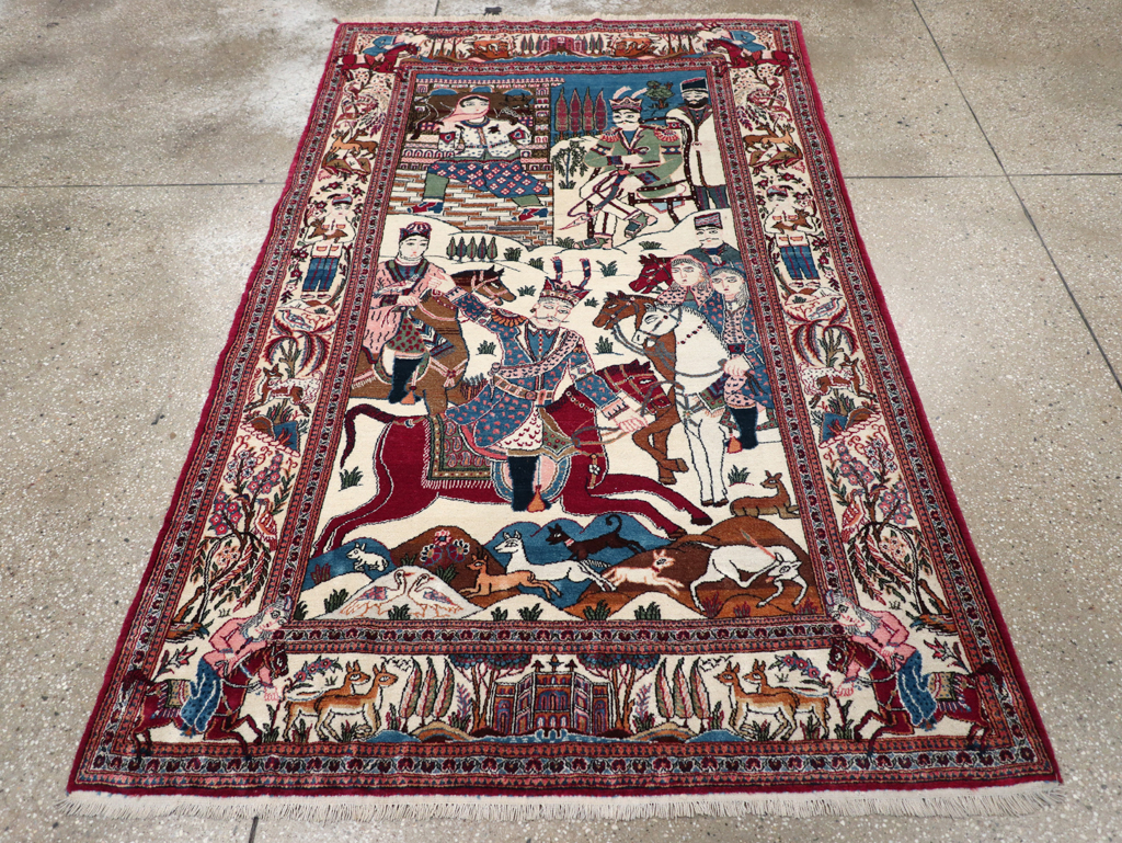 Vintage Persian Pictorial Kashan Rug, No.32528 - Galerie Shabab