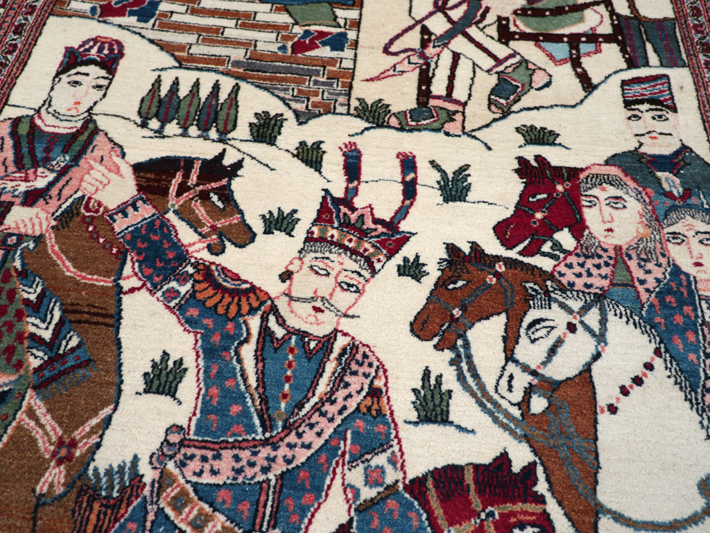Vintage Persian Pictorial Kashan Rug, No.32528 - Galerie Shabab
