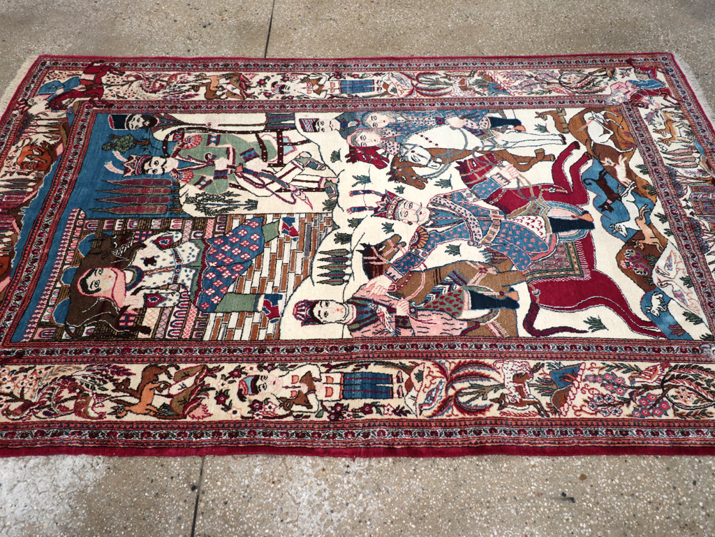 Vintage Persian Pictorial Kashan Rug, No.32528 - Galerie Shabab