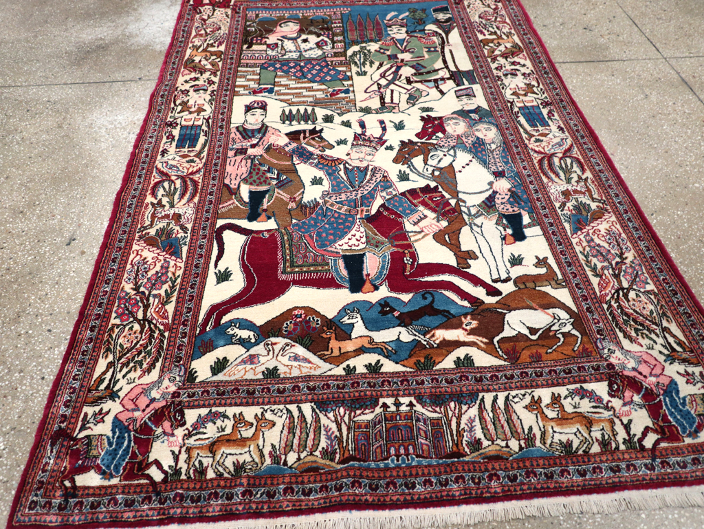 Vintage Persian Pictorial Kashan Rug, No.32528 - Galerie Shabab