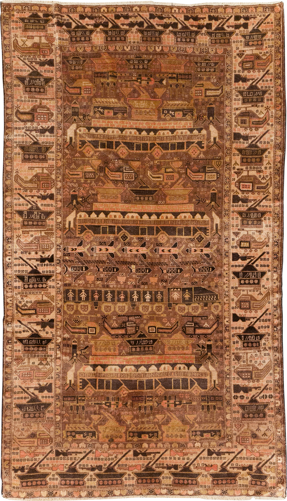 Vintage Afghan Pictorial War Rug, No.32529 - Galerie Shabab