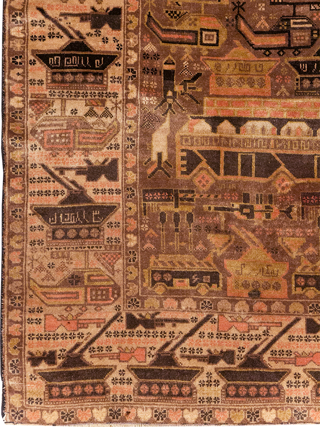 Vintage Afghan Pictorial War Rug, No.32529 - Galerie Shabab