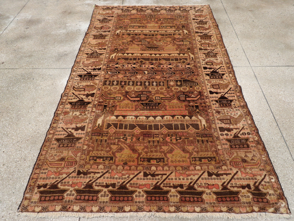Vintage Afghan Pictorial War Rug, No.32529 - Galerie Shabab