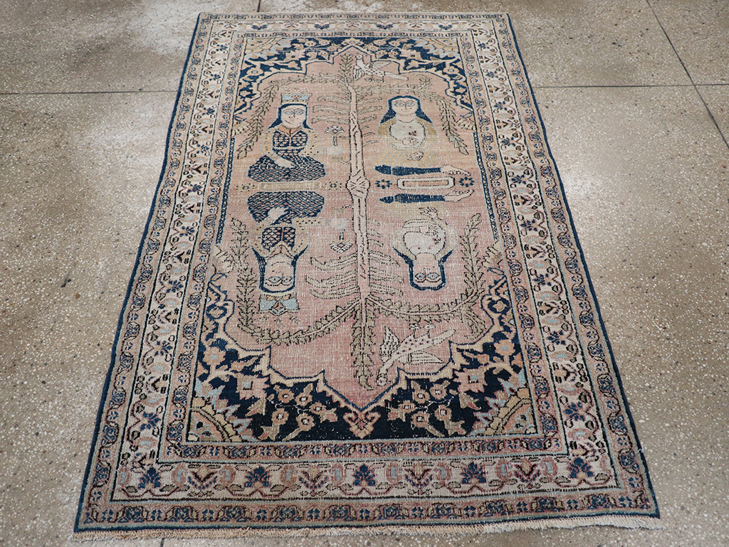 Antique Persian Dorokhsh Pictorial Throw Rug, No.32565 - Galerie Shabab