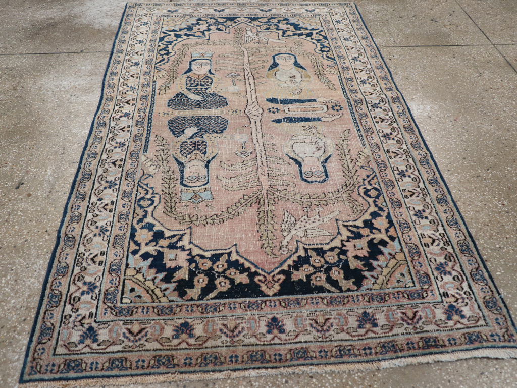 Antique Persian Dorokhsh Pictorial Throw Rug, No.32565 - Galerie Shabab