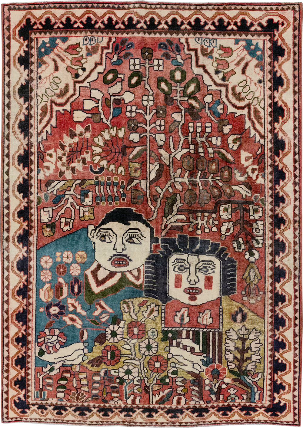 Vintage Persian Mahal Pictorial Throw Rug, No.32595 - Galerie Shabab