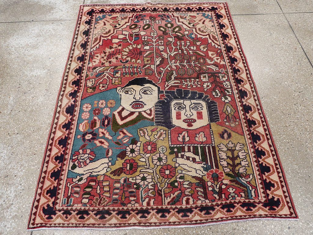 Vintage Persian Mahal Pictorial Throw Rug, No.32595 - Galerie Shabab