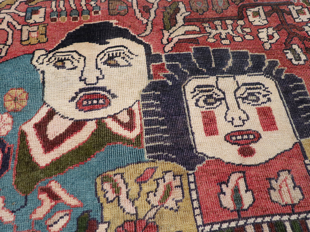 Vintage Persian Mahal Pictorial Throw Rug, No.32595 - Galerie Shabab